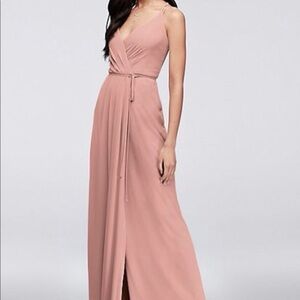 David’s Bridal Long Georgette V-Neck Pink Ballet True Wrap Bridesmaid Gown